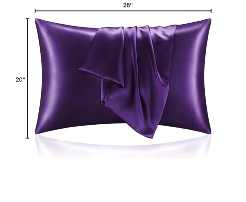 Image of BEDELITE Zipper Satin Pillowcases, Standard Size 20 inchx26 inch, Plum Purple, 2Pcs
