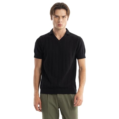 Image of SNITCH Men T-Shirts | Slim Fit Polo Collar Half Sleeve | Textured Self-Design Cotton Fabric | Breathable & Casual Wear