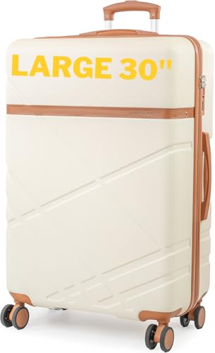 Image of London Fog Lightweight 30" Large Suitcase - ABS Hard Shell, Luggage with 8 Spinner 360 Degree Wheels | Fully Lined Interior, TSA Lock, and Telescopic Handle LFL007 (Cream/Tan)