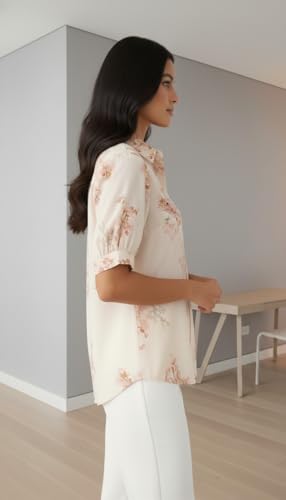 Image of Gufrina Women Floral Printed Shirt Short Sleeve Button Down Top | Casual Summer Blouse Lightweight Soft Fabric Regular Fit Stylish Top