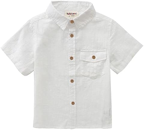 MOMOLAND Toddler Boys Short Sleeves Button Down Shirt Linen Design (Off White, 2 Years)