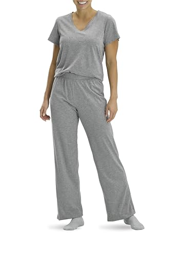 Image of No Nonsense Women's Short Sleeve Sleep Tee and Pajama Pant 2 Piece Sleepwear Set, Medium Grey Heather, Medium