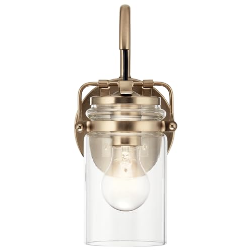 Image of Kichler Brinley 11.5 inch Wall Sconce in Champagne Bronze, 1-Light, Vintage Wall Mount Light with Clear Glass, (11.5 inch H x 5 inch W), 45576CPZ