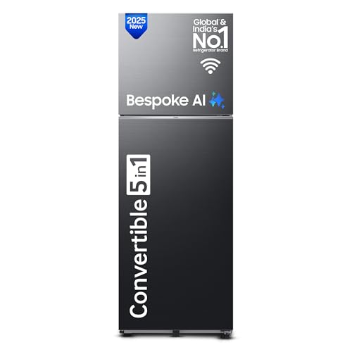 Image of Samsung 350 L, 2 Star, Convertible 5-in-1, Digital Inverter, Frost Free Double Door, WiFi Enabled Bespoke AI Refrigerator (RT38DG5A2BBXHL, Luxe Black, Black)