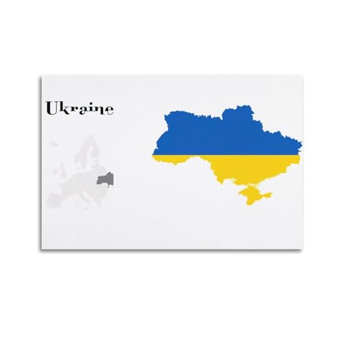 WALSFK Poster con mappa dell'Europa e Ucraina, su tela, decorativa, per camera da letto della famiglia, 30 x 45 cm