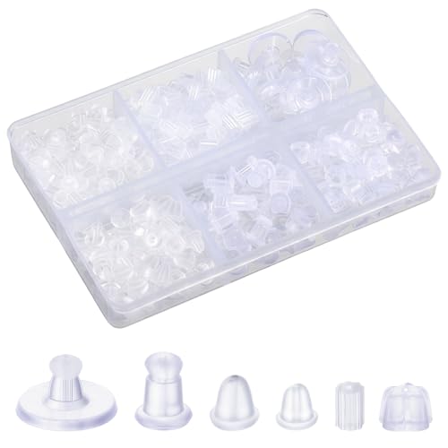 Aysatogc 600Pcs Silicone Earring Backs 6 Styles Clear Earring Backs Replacement Stoppers Earrings Back Clutch Stoppers Replacement Kits for Stud Post Stopper Back for Droopy Ears