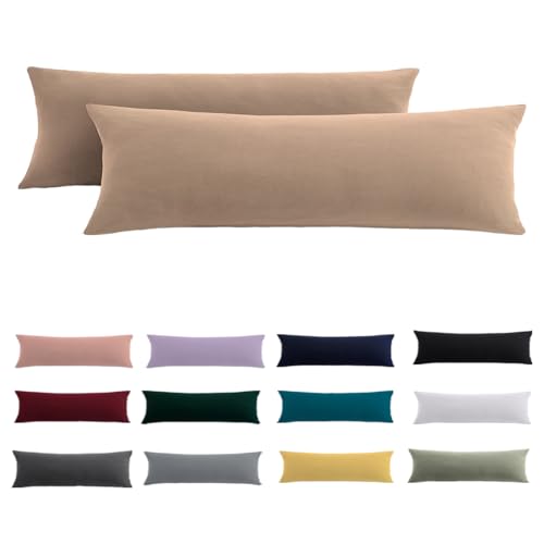 Beqnat Juego de 2 fundas de almohada para dormir de lado, 40 x 145 cm, color beige, funda de almohada de 145 x 40 cm, con cremallera, 100 % microfibra resistente e hipoalergénica para almohada para