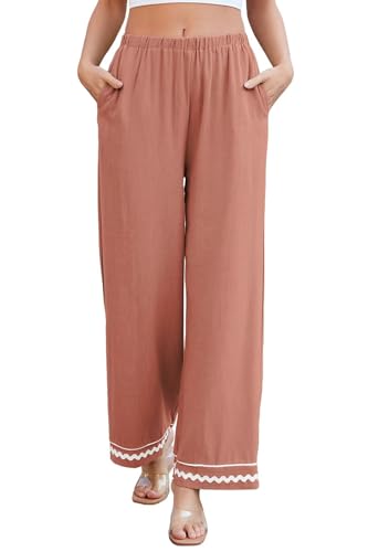 Allimy Women's Summer Casual Midi High Rise Flowy Wide Leg Linen Pants