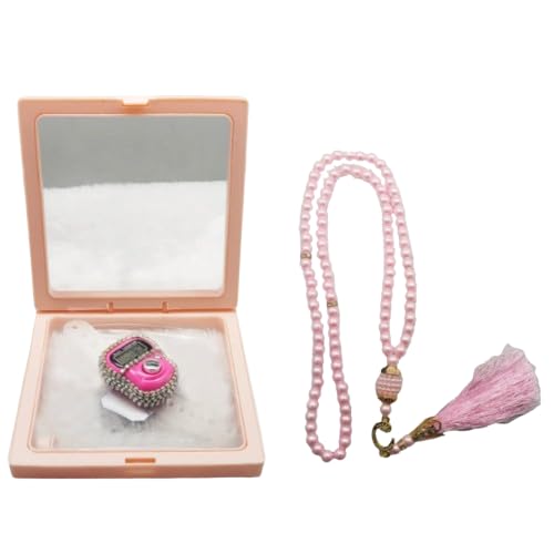Image of Digital Prayer Counter Tasbih with Display Screen, Pink Pearl Beads, Decorative Frame Display
