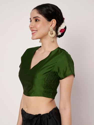Image of studio rasa Women's Silk Blend Stretchable Crop Top for Festive Wedding Party