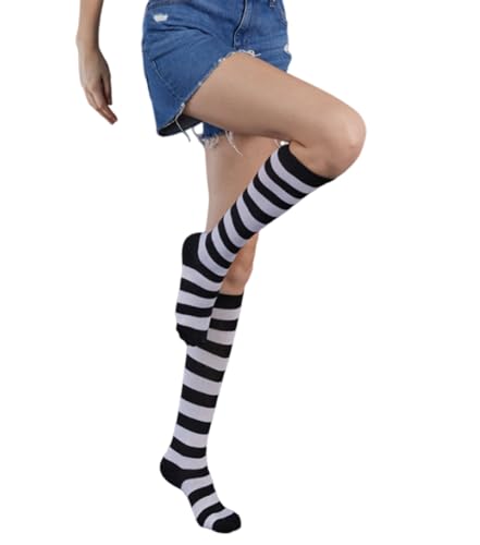 Image of Striped Knee High Socks for Women Outdoor Sport Athletic Stripe Casual Tube Socks
