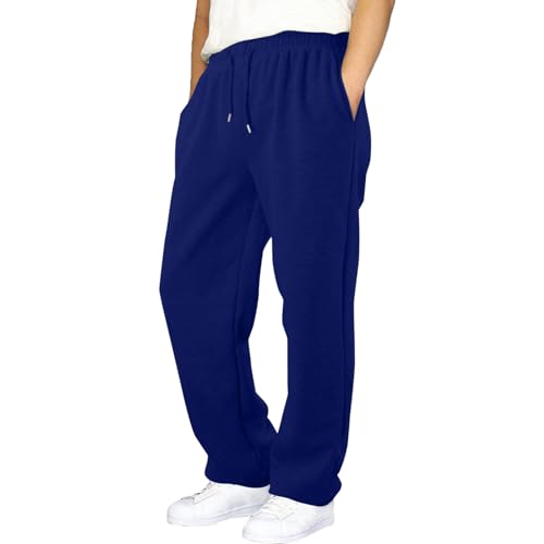 Mens Casual Sweatpants Straight Leg Fleece Workout Pants Elastic Waist Drawstring Joggers Solid Trousers with Pockets