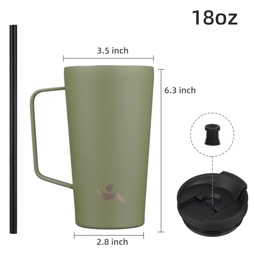 Image of Konokyo 18 oz Insulated Tumbler with Handle & Straw, Stainless Steel Mug