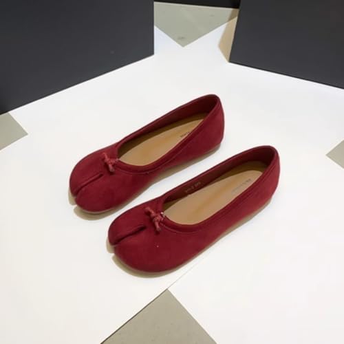 ZQW Women's Cute Suede Tabi Shoes Round Split-Toe Slip On Loafers Low Heel Casual Comfortable Ballet Flats Vacation Office3