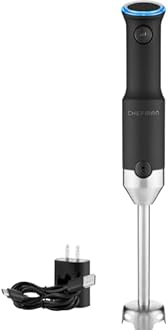 Chefman Cordless Power Portable Immersion Blender, Ice Crushing Power with One-Touch Speed Control, USB Charging, Quickly Mixes Smoothies, Purees Soups, Dips, Sauces, Storage Case, Stainless Steel