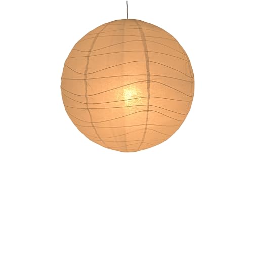 Image of Round Irregular Wave Design Paper Lampshade, Collapsible, Rice Paper, Green, for Living Room, Bedroom Decor, Gift (23.6inc(60cm)), White, HJ-Z1807WH