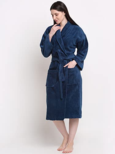 Image of CREEVA Luxury 100% Cotton Bathrobe for Men & Women | Super Soft Velour | Shawl Collar | Highly Absorbent | Ideal for Spa, Shower, Gym, Travel & Gifting