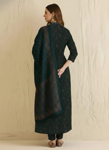Image of ANNI Designer Women's Viscose Printed A-Line Kurta Set with Pant and Dupatta | Ethnic Wear Dress | V-Neck | 3 /4 Sleeve Indian Traditional Outfit for Women