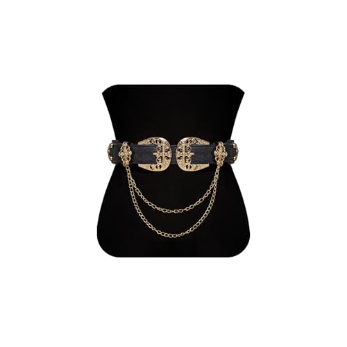 Image of Dubulle Womens Belt Chain Leather Belts Vintage Western Adjustable Elastic Double Buckle for Cowboy Pant Dress
