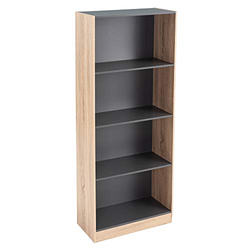 LOLAhome Librería de 3 estantes de Madera MDF Gris y Natural contemporánea, de 60x29x147 cm