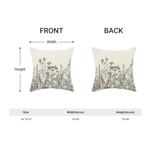 Image of AEIOAE Black White Gray Pillow Covers 16x16 Inch Set of 2, Spring Wildflower Plant Throw Pillows Case,Seasonal Floral Outdoor Decorative Flowers Farmhouse Decor Cushion Covers for Home Sofa Bed Couch