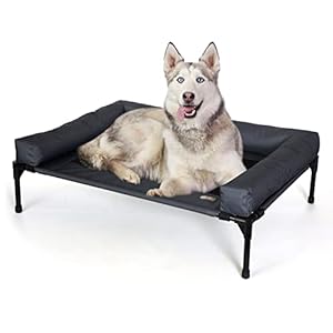 K&H Pet Products Bolster Dog Cot, Cooling Indoor Outdoor Elevated Cot Hammock Dog Bed with Removable Washable Bolsters, Washable Mesh Cover, Raised Metal Frame - Large 42 X 30in Charcoal KH Pet Products Bolster Dog Cot Cooling Indoor Outdoor Elevated Cot Hammock Dog Bed with Removable Washable Bolsters Washable Mesh Cover Raised Metal Frame Large 42 X 30in Charcoal