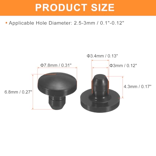 Image of uxcell 28Pcs Silicone Hole Plugs, Black, 2.5-3mm Hole Size, Set of 28