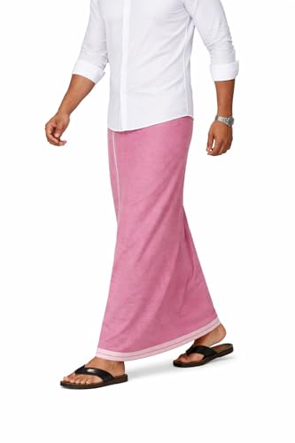 Image of Pure Cotton Dhoti for Men (1.28 x 1.87 m) | Solid Panchalu with Varied Small Color Border | Kerala Cotton Veshti, Khadi Dhoti | Lightweight Pooja & Temple Wear