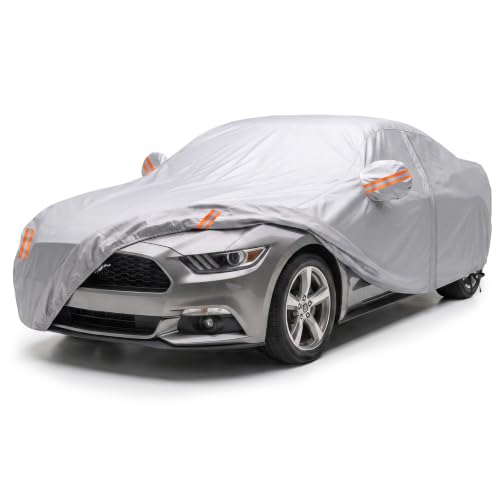 Image of Car Cover Custom Fit for Ford Mustang 1994-2026, Outdoor Waterproof All Weather Heavy Duty Full Exterior GT Cover for Sun Rain Snow UV Dust Protection with Door Zipper,Silver