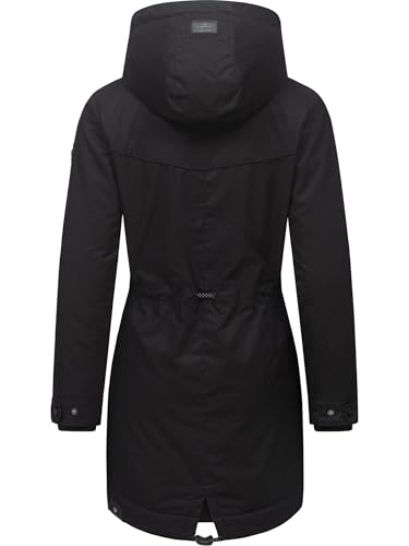 Ragwear Damen langer Mantel warme Winterjacke mit Kapuze YM-Canny Black22 Gr. M