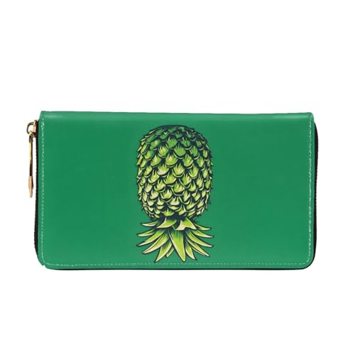(a pineapple) Faux Leather Wallet Long Clutch Zipper Purse Card Holder Travel Coins Cash Organizer Phone Pocket 7.48 x 4.13 x 0.9 inches2