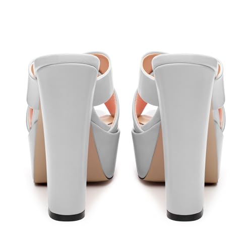 SHOWFOREST Heels for Women Platform Block High Heel Square Open Toe Matte 5 Inch Sandals Slip on Fashion Party Wedding Dating Dress Shoes4