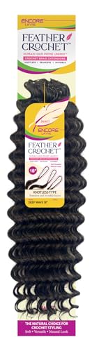 Janet Collection Encore Lavie Pre-Separated Feather Crochet Deep Wave 18 Knotless Crochet Braid Extensions (color #1)