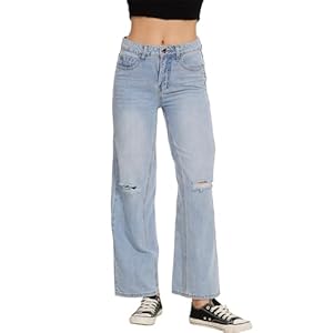 Beautiful Nomad Women’s Wide Leg Ripped Jeans Casual Straight Baggy Distressed Denim Pants