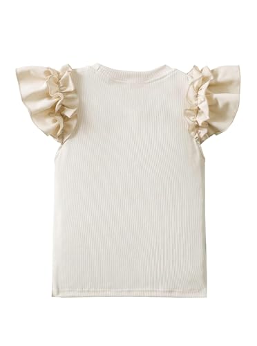 Girls' Ruffle Sleeve Shirts Ribbed Knit Cute Tops Crew Neck Summer T Shirts2