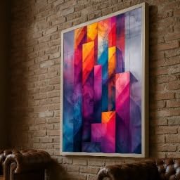 Paysage urbain coloré en toile abstraite géométrique pour grand salon contemporain