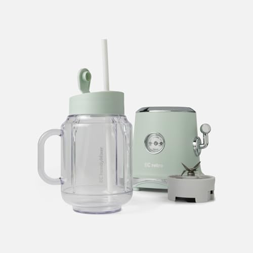 ECretro Retro Smoothie Blenders Countertop Juicer Maker with 20oz BPA Free Travel Cup and Lid, 300W 2-Speed for Shakes and Ice Crush (Green new batch)