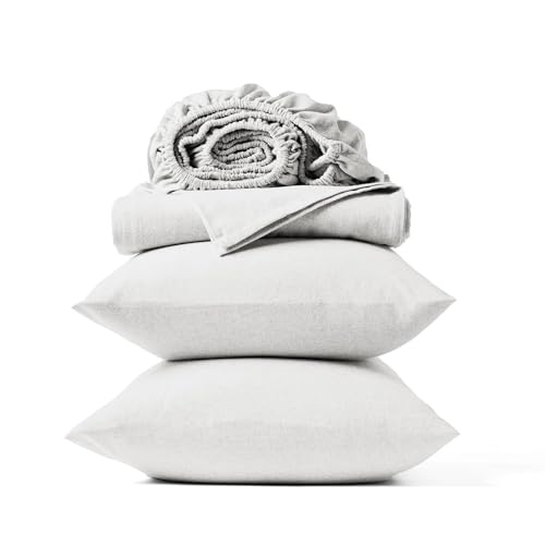 Coyuchi Organic Crinkled Percale Cooling Sheet Set, Breathable 100% Organic Cotton, Alpine White (Queen)