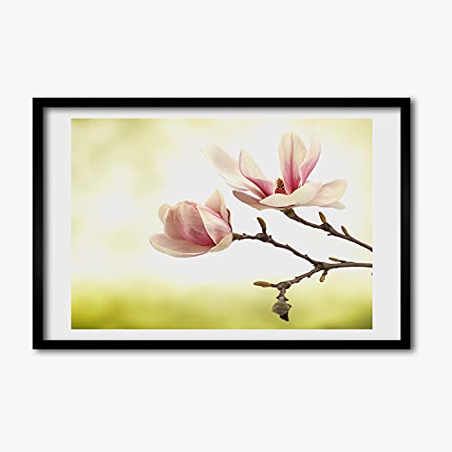 Cadre photo 60x40 cm avec affiche de magnolia et contour en bois MDF Tulup