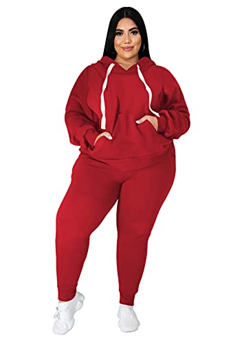 Tycorwd Conjuntos de dos piezas para mujer, tallas grandes, conjuntos de chándal de manga larga, Rojo, XL Más