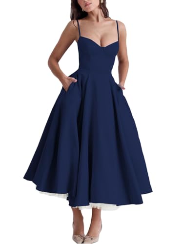 Minetom Damen Sommer Ärmellos Spaghettiträger Boho Blumen Lang Kleid Ärmellose Korsett Bustier Midi Cocktailkleid Prinzessin Brautjungfer Kleid A...