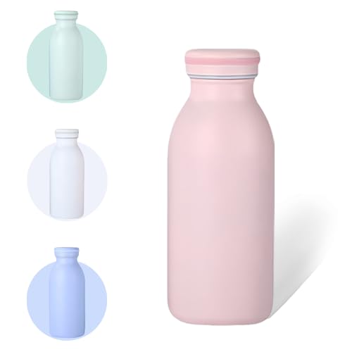AMFUN Botella Térmica Aislada, 350ML Polvo de Durazno Botella de Acero Inoxidable, Botella Térmica a Prueba de Fugas, para Agua Potable Fría y Caliente Café Leche