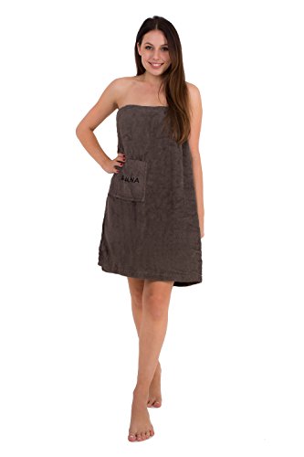 Julie Julsen Toalla de sauna para mujer 75 x 140 cm, cierre de velcro y goma elástica, 100% algodón, color antracita