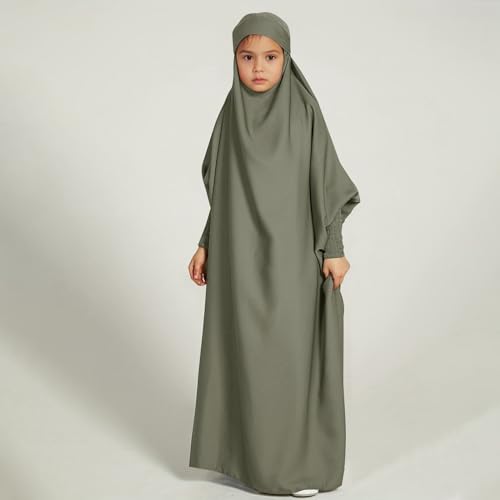 Girls Abayas Ramadan Clothes, Kids Arabian Full Cover Hijab Dubai Kaftan Prayer Dress Muslim Islamic Modest Long Sleeve Robe3