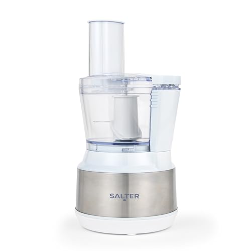 Salter Boston 3-in-1 Food Processor – White Electric Food Chopper, Slice, Chop & Shred, 600 ml Capacity, Stainless Steel Blades, 2 Speeds, Includes Feeding Chute & Pusher, Easy Food Preparation, 300W