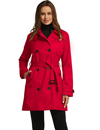 Wantdo Women's Double-Breasted Long Trench Coat With Belt(Red, Large) #TOP2