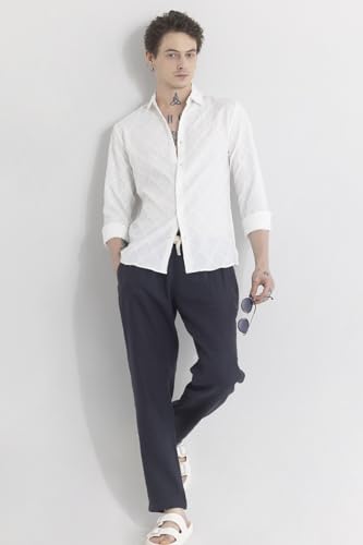 Image of SNITCH TextuRiche White Slim Fit Textured Shirt
