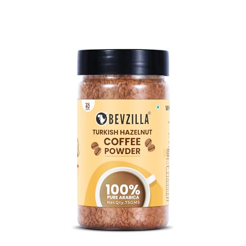 Image of Bevzilla Turkish Hazelnut Premium Edition Pack - 2 Free Coffee Mugs | 100% Arabica Beans | Instant Coffee | 75 gms Pack | Makes up to 40 cups | Best for Espresso, Latte, Cappuccino