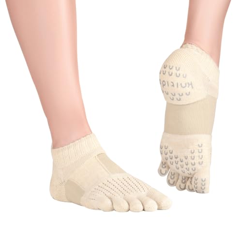 KNITIDO+ Umi Chaussettes Antidérapantes de Pilates, Yoga, pointure:35-38, Coleur:ivoire (21)