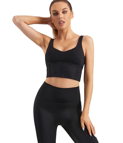 Women Built in Bra Corset Padded Sports Bra Open Back Long line Yoga Fitness Workout Crop Top Tank Bra4